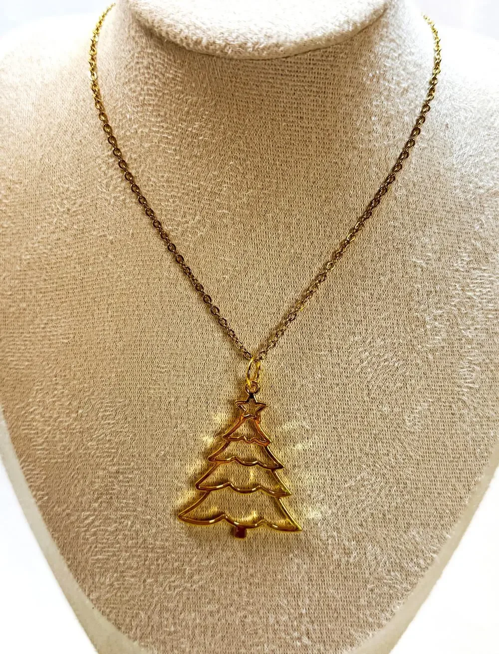 Gold Christmas Tree Pendant Necklace 24